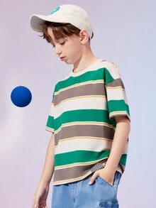 男孩條紋印花落肩T恤 - 彩色 - 查看 7