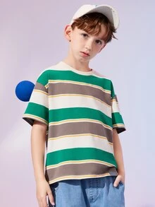 男孩條紋印花落肩T恤 - 彩色 - 查看 6