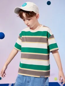 男孩條紋印花落肩T恤 - 彩色 - 查看 8