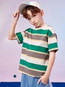 男孩條紋印花落肩T恤 - 彩色 - 查看 4
