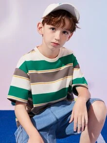 男孩條紋印花落肩T恤 - 彩色 - 查看 5