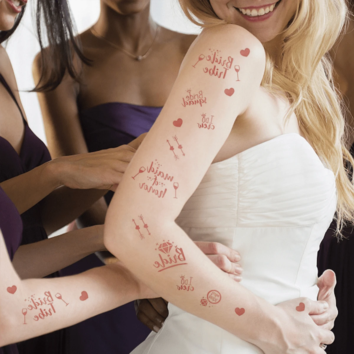 1Pc Bachelor/Bachelorette Party Golden Flash Tattoo Sticker, Wedding Temporary Tattoo Sticker, Suitable For Festival, Party And Wedding Fake Tattoos - Dusty Pink - View 1