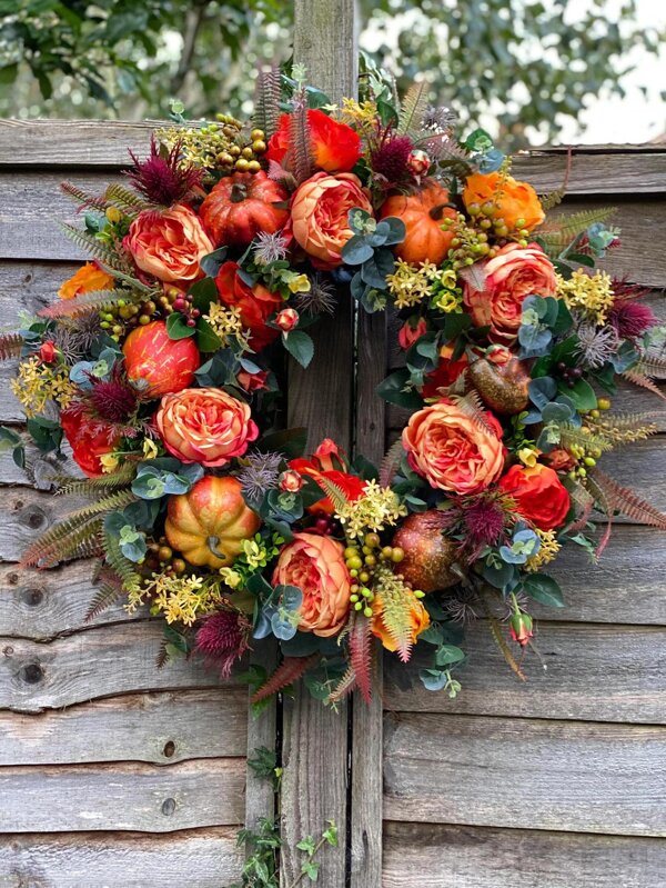 1pc Realistic 50x50cm Autumn Harvest Wreath, Pumpkin Vine Garland Door Hanging, Thanksgiving, Christmas, Halloween Decoration