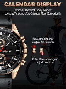 VA VA VOOM 男士防水运动风格赛车腕表，配有大表盘和黑色皮革表带，可作为父亲节礼物，也可作为返校学生的礼物 - 黑色 - 查看 7