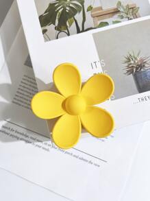 1pc Ladies' Solid Color Flower Hair Claw Clip For Bathing & Daily Use, Hair Styling Tool - Yellow - View 1