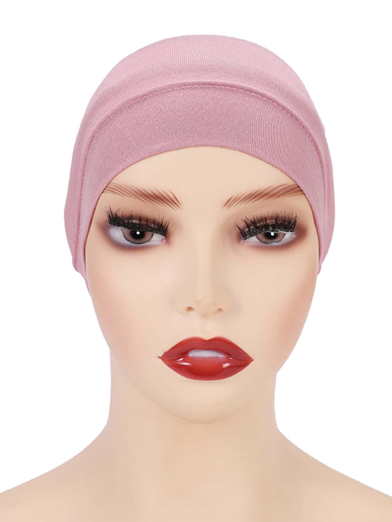 1入組模軟實色無邊帽和圍脖,高彈性多用途女士冬季帽子或圍巾 - 珊瑚粉 - 查看 1