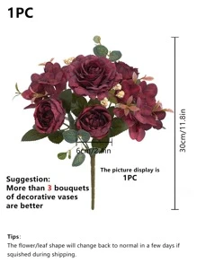 1朵人造牡丹花茶芽、玫瑰花、绣球花混合花束,diy生日派對、派對、裝飾、婚禮花籃、新娘撫摸鮮花、家居裝飾、餐廳、臥室、窗台裝飾、花瓶裝飾、情人節、新年裝飾、室外花園、開學季節 - 紅色 - 查看 2