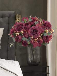 1朵人造牡丹花茶芽、玫瑰花、绣球花混合花束,diy生日派對、派對、裝飾、婚禮花籃、新娘撫摸鮮花、家居裝飾、餐廳、臥室、窗台裝飾、花瓶裝飾、情人節、新年裝飾、室外花園、開學季節 - 紅色 - 查看 6