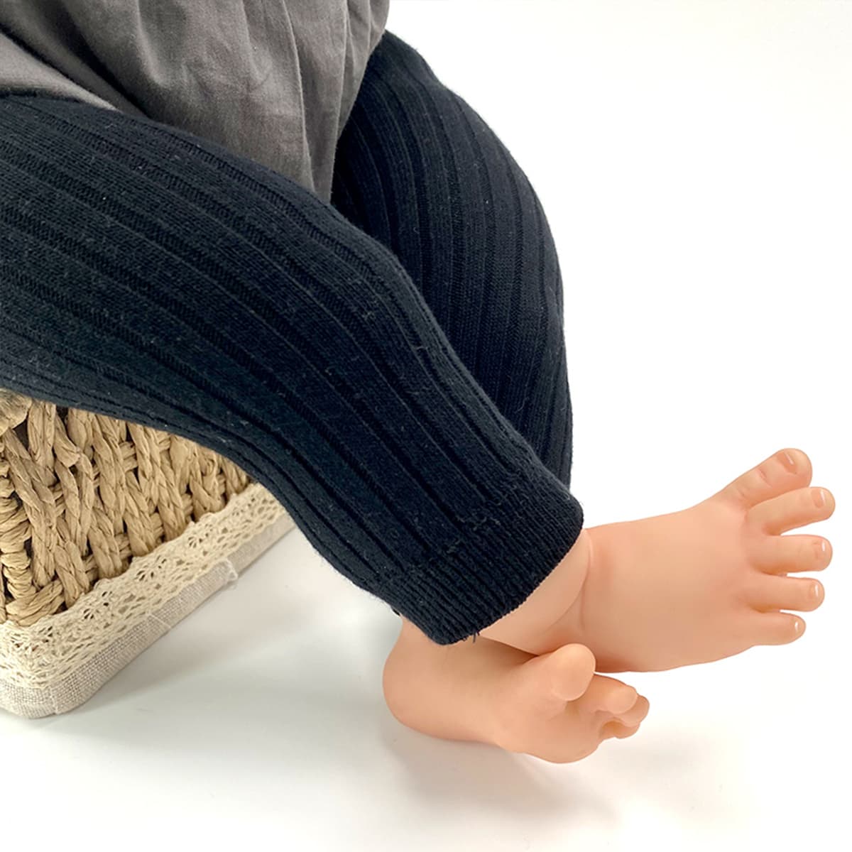 春秋季女童七分弹力腰带打底裤，简约竖条纹设计 - 黑色 - 查看 1