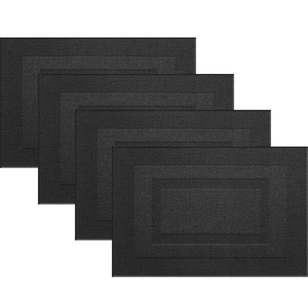 4 Piezas Mat De Comedor De Pvc Con Doble Borde Negro, Impermeable, Resistente Al Calor, Lavable, Fácil De Limpiar, Adecuado Para Decoración De Mesa En Comedor O Sala De Estar