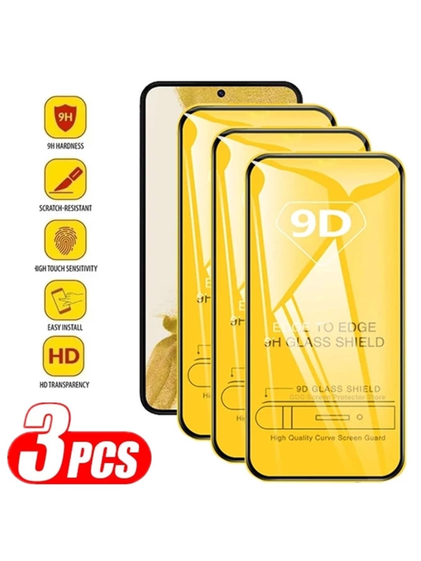 9d Mobile Phone Tempered Glass Screen Protector (3 Pieces) - Clear - View 1