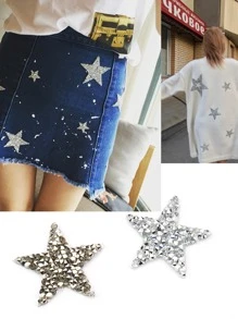 5入組星形和五芒星形藍/灰/月光色樹脂鑲鑽熱貼修飾diy衣服/包包/裝飾鞋 - 藍色 - 查看 3