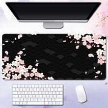 1pc Cherry Blossom Mouse Pad Black Aesthetics Desk Mat 35.4x15.7 Inch Oversized Thickened Office Desk Accessories Desk Pad With Rubber Edged Keyboard Computer Office As Gifts For Women Girl Boy,School Supplies,Back To School - Black - View 1