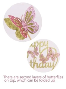7pcs Pre-Assembled 3D Gold Powder Butterfly Cake Decorations Set - Includes Foldable Wings "Happy Birthday" Sign And 6 Realistic Cupcake Toppers, Suitable For Girls Party - Multicolor - View 4