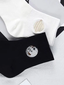 Bộ 10 đôi tất cổ cao màu đen trắng dành cho nữ, có thể cá nhân hóa theo sở thích. - Đen và trắng - Xem 3