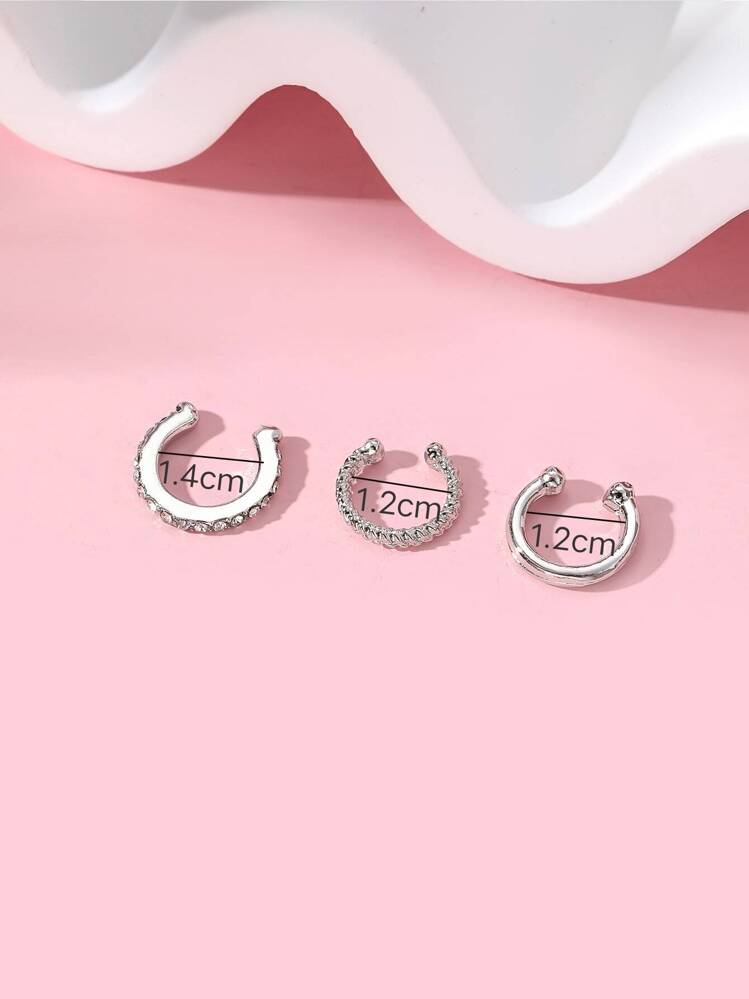 3 יח'\סט נָדִיר צורת יו אוזן קליפ לנשים עם אסטתי אסתטי טוויסט & קישוט אבני חן - כסף - ראה 5