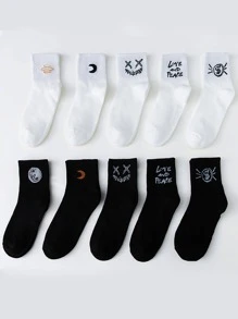 Bộ 10 đôi tất cổ cao màu đen trắng dành cho nữ, có thể cá nhân hóa theo sở thích. - Đen và trắng - Xem 2