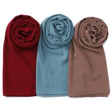 Set hijab de gasa de color liso para mujer 3 piezas/set - Burdeos - Ver 2