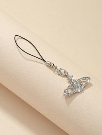 1pc Stylish Silver Planet Shaped Pendant With Gems & Five-pointed Star Detail Phone Chain