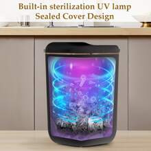 1個18升智能傳感器垃圾桶配有防水、紫外線光、可充電和自動蓋,適用於客廳、浴室、臥室、廁所、家用 - 黑色 - 查看 3