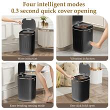 1個18升智能傳感器垃圾桶配有防水、紫外線光、可充電和自動蓋,適用於客廳、浴室、臥室、廁所、家用 - 黑色 - 查看 2