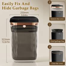 1個18升智能傳感器垃圾桶配有防水、紫外線光、可充電和自動蓋,適用於客廳、浴室、臥室、廁所、家用 - 黑色 - 查看 5