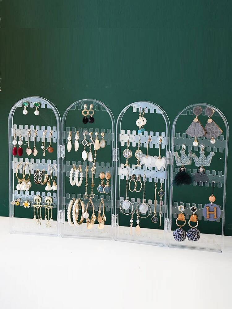 pince 1set 4-Door Foldable Transparent Plastic Jewelry Display Stand For Earrings & Necklaces, Gift For Valentine's Day