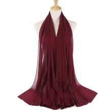 Set hijab de gasa de color liso para mujer 3 piezas/set - Burdeos - Ver 3