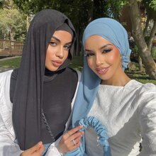 Set hijab de gasa de color liso para mujer 3 piezas/set - Burdeos - Ver 1