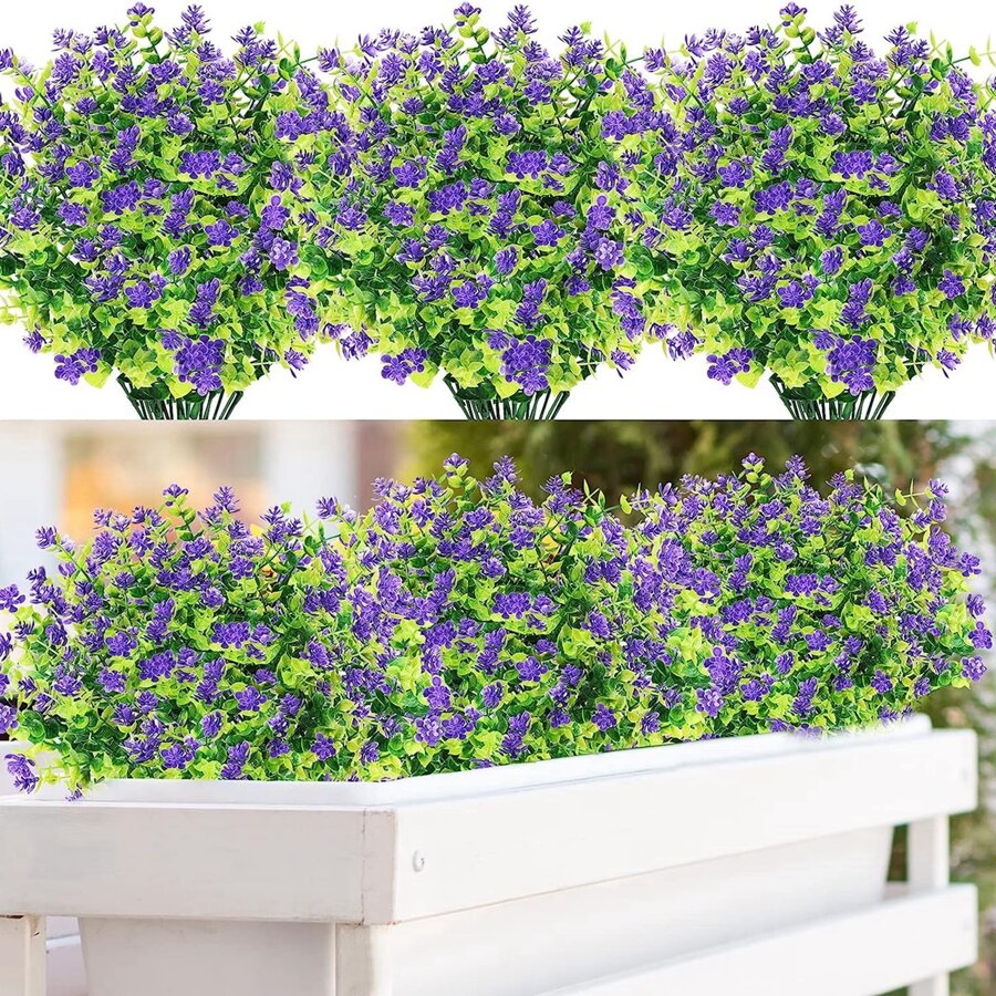 1束(6朵)人工植物,桉葉,塑料盆栽植物配件,diy婚禮裝飾,居家裝飾,戶外花園,窗台,浴室裝飾,情人節禮物,新年、生日派對裝飾材料 - 紫色 - 查看 1