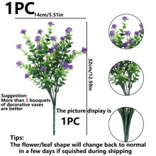 1束(6朵)人工植物,桉葉,塑料盆栽植物配件,diy婚禮裝飾,居家裝飾,戶外花園,窗台,浴室裝飾,情人節禮物,新年、生日派對裝飾材料 - 紫色 - 查看 2