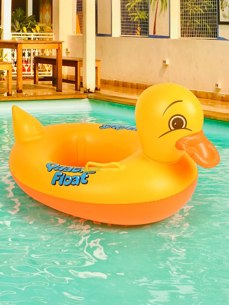 1pc Inflatable Mini Yellow Duck Swimming Pool Float, Duck Shaped With Handles And Armpit Ring, Summer Beach Essential