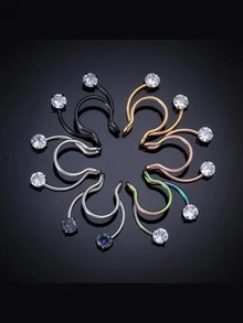 Fashion Double Rhinestone Golden No Piercing Nose Ring - Gold - View 4