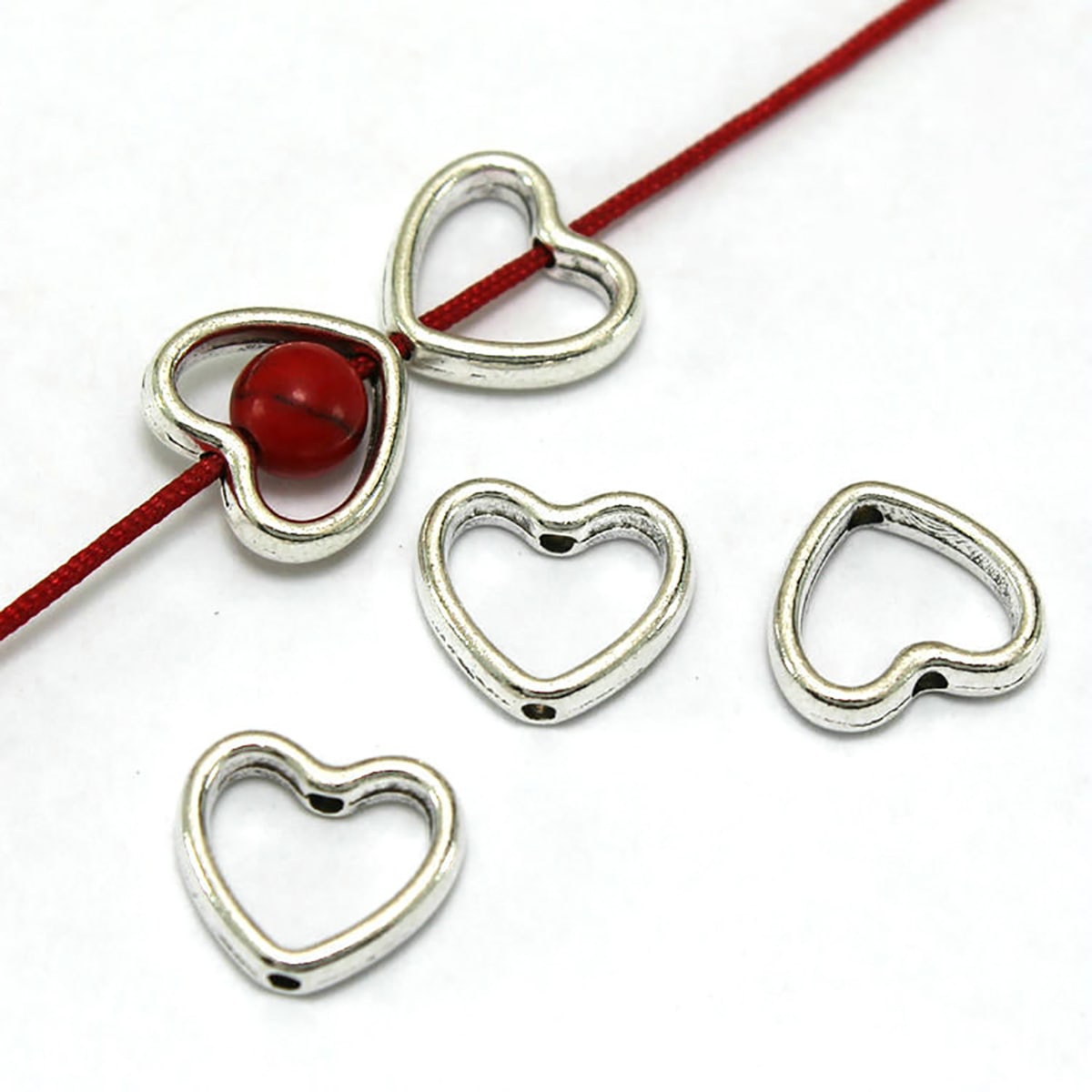 20pcs/1lot  Silver Hollow heart beads Antique Loose Bead Spacer Connectors for DIY Jewelry Making bracelet