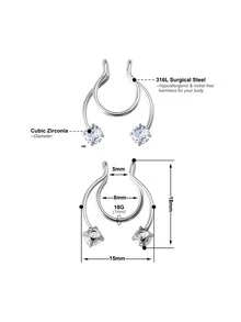 Fashion Double Rhinestone Golden No Piercing Nose Ring - Gold - View 3