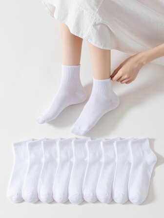 10 Pairs Of White Women's Socks