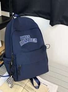 shinaier 时尚大容量双背包，带字母吊坠，适合学生和旅行者，学校用品，学校背包，书包，学校背包，返校，学校书包，大容量，经典休闲，适合青少年女孩、女士、大学生、男孩和男人，非常适合返校、开学第一天、大学、中学、高中 - 藏蓝色 - 查看 2