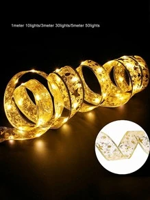 1m/3m/5m/10m Christmas Decorative Items LED Lights, Gold Filament Ribbon, Warm Light String, Christmas Tree Satin Ribbon Bow Lights - Yellow - View 5