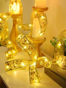 1m/3m/5m/10m Christmas Decorative Items LED Lights, Gold Filament Ribbon, Warm Light String, Christmas Tree Satin Ribbon Bow Lights - Yellow - View 8