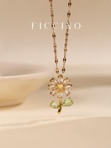 Ficcino小巧雛菊鍍金立體氧化鋯吊墜項鍊,鈦鋼鍍金女士紫外線鏈項鍊,日常可愛風格,節日贈禮附贈盒子 - 617n - 查看 5