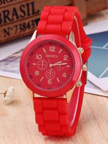 單一女士矽膠石英手錶，舒適手錶帶適合日常穿著，送禮的理想選擇 - 紅色 - 查看 2