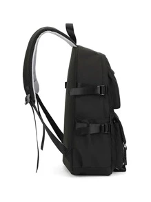 Women's Fashionable Solid Color Backpack, Double Shoulder, Large Capacity - Black - View 3