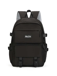 Women's Fashionable Solid Color Backpack, Double Shoulder, Large Capacity - Black - View 2