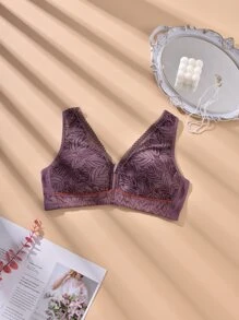 女性①無線
②無鋼圈背心風格蕾絲大碼胸罩 - 紫色 - 查看 2