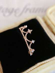 1入組輕奢皇冠圓環女士們首飾類適合女士S925純銀定情戒指精細的首飾類禮品適合女孩適用於愛好者的圓環 - 金色 - 查看 4