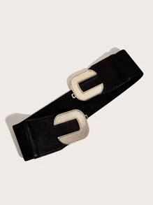 1 件女式時尚簡約彈性寬腰帶,附金扣,適用於洋裝和外套,瘦身腰帶