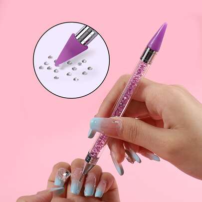 1 Bút Sơn Móng Tay Nghệ Thuật Đính Kim Cương Giả Có Tự Dính & Hai Đầu Để Tự Làm Đồ Trang Sức, Công Cụ Bút Chấm Màu Tím Dụng Cụ Làm Móng Nghệ Thuật Đầu Chấm Sơn Làm Móng Tay