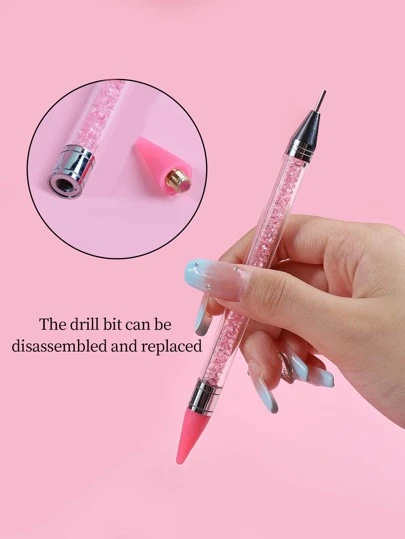 Nail Art Bead Pen With Wax Head And Self-Adhesive Function, Dual End Design For Picking Up And Removing Crystal, Rhinestone, Gem, Jewelry Sticker, One Piece, Pink Dotting Pen Tool Nail Art Tip Dot Paint Manicure