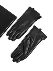 Party 1pair Pu Leather Simple Style Women's Five Fingers Warm Gloves