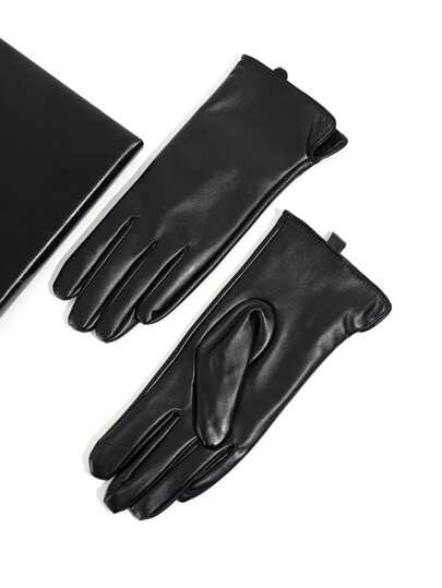 Party 1pair Pu Leather Simple Style Women's Five Fingers Warm Gloves
